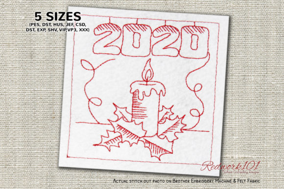Burning New Years Candle Embroidery Design
