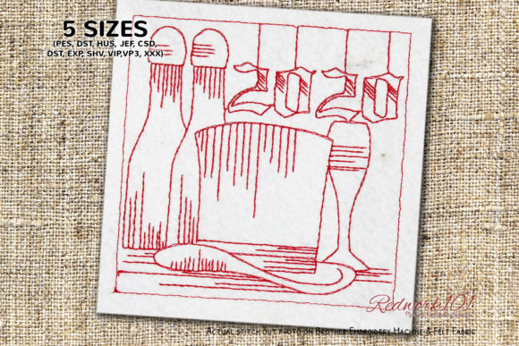 Celebrate New Year Redwork Embroidery