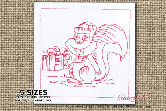 Squirrel with Santa Hat Embroidery Design
